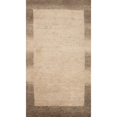 Hand Knotted Oriental 100% Wool Carpet Modern Modern Beige & Ivories Gabbeh Runner Rug - 4' 6'' X 2' 3''