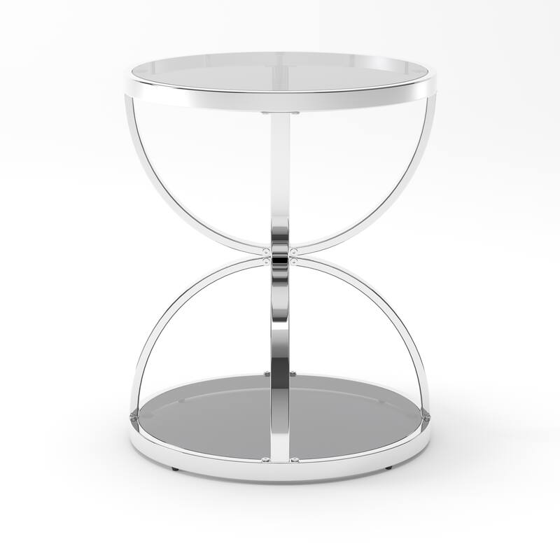Modern 2 Tiers Glass Coffee Table with Ring-Shaped Metal Frames