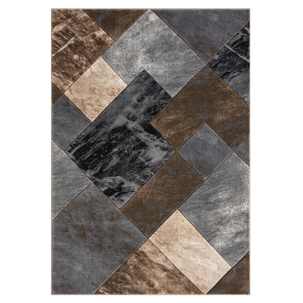 Alexia Collection Geometric Gray/Brown Indoor Contemporary Area Rug