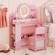 preview thumbnail 5 of 18, Costway Kids Vanity with Lights, 2 Drawers & 2-Tier Bookshelf, 3 Hooks - See Details