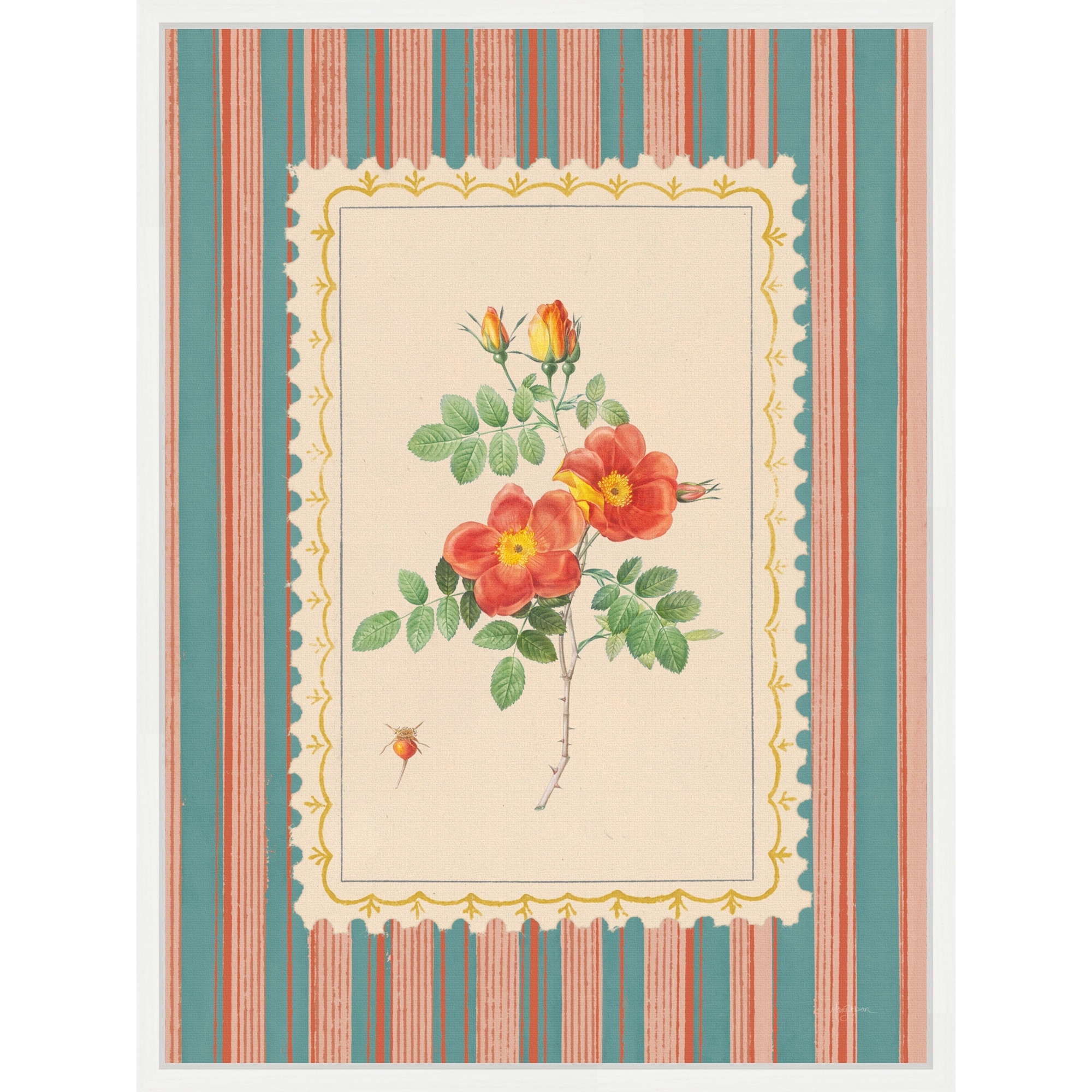 Vintage Striped Flowers IV by Mary Urban Framed Canvas Wall Art Print