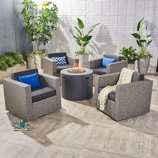 Eli Outdoor 4 Piece Swivel Club Chair Set with Round Fire Pit by Christopher Knight Home