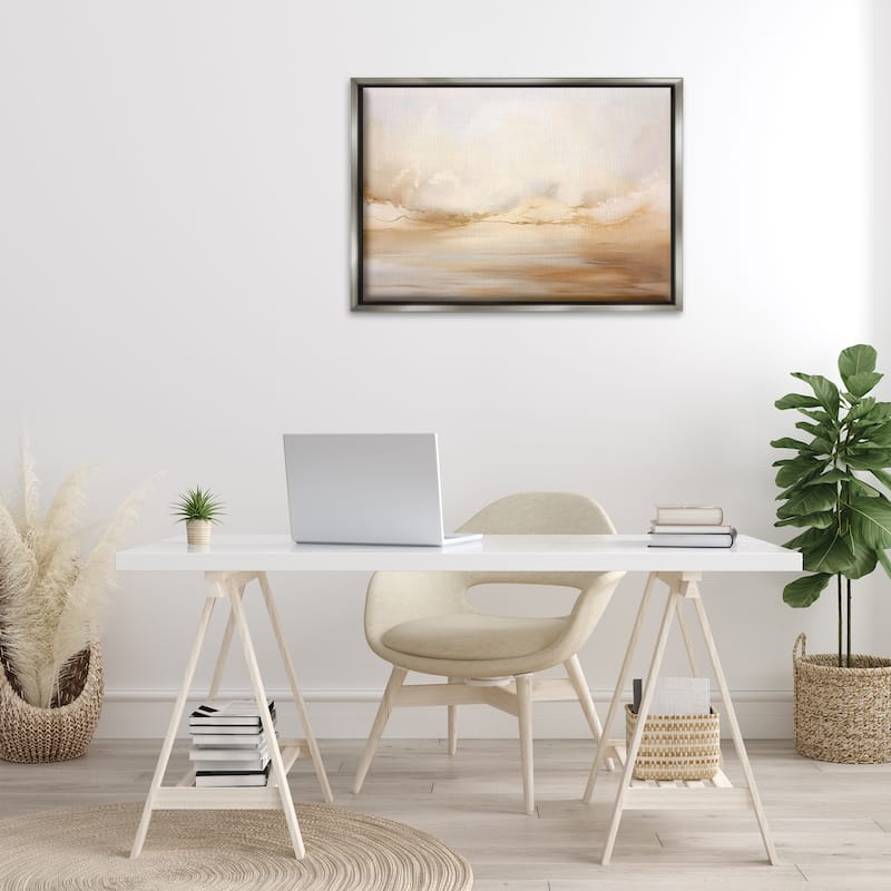 Stupell Neutral Abstract Horizon Line Framed Floater Canvas Wall Art Design By LSR Creative Studio