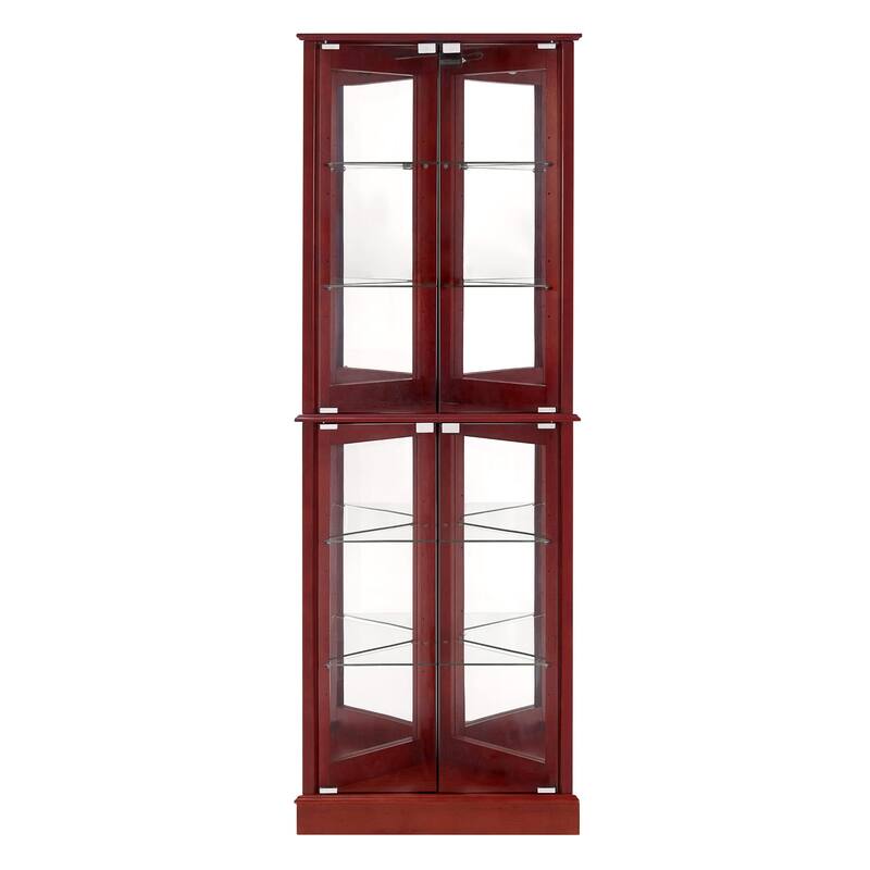 Corner Curio Cabinet with Lights, Floor Standing Display Cabinet with Adjustable Tempered Glass Shelves & Mirrored Back
