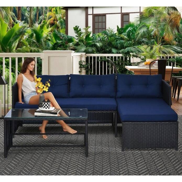 GDFStudio - Sebastian Modular Loveseat and Chaise Patio Sofa Set with Relaxed Sectional Comfort for Outdoor Living
