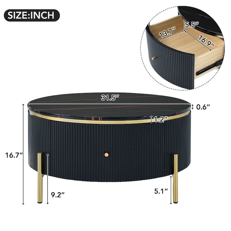 Accent Table Round Coffee Table with Metal Legs, Modern Center Table Black End Table Console Table with Drawer