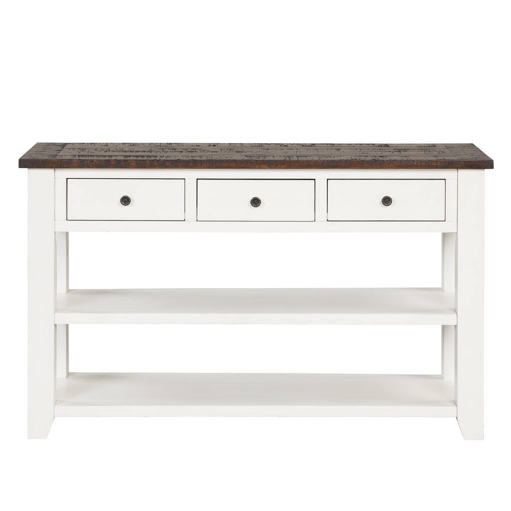 Modern Console Table, Multi-functional Side Table, Entryway Sofa Table with 3 Drawers and 2 Shelves, for Living Rooms, White