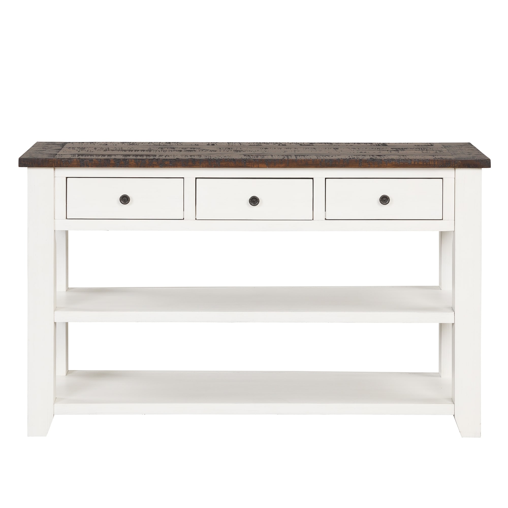 Modern Console Table, Multi-functional Side Table, Entryway Sofa Table with 3 Drawers and 2 Shelves, for Living Rooms, White