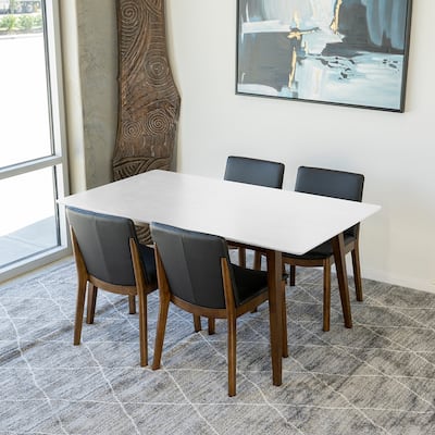 Douglas Modern Solid Wood Walnut 5 Piece Furniture Set 4 Vegan Leather Dining Chairs