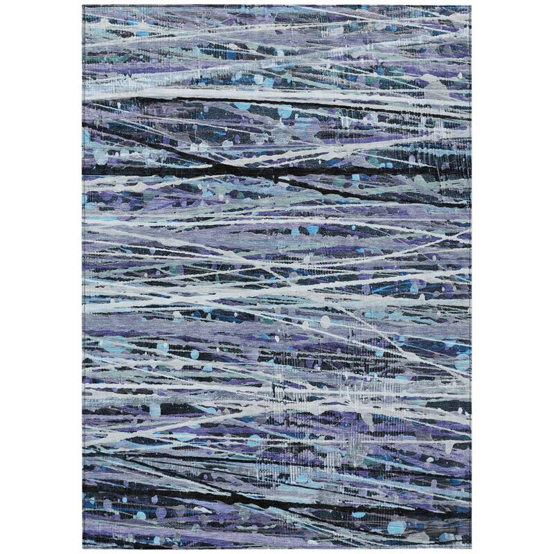 Machine Washable Indoor/Outdoor Abstract Stripes Chantille Rug