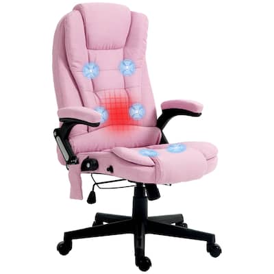 Pink Linen 360° Swivel High Back Office Recliner with Vibration Massage, Lumbar Heating, Adjustable Height