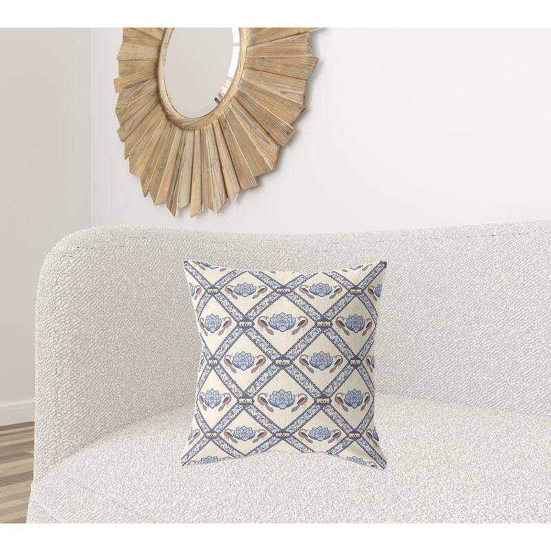 HomeRoots 26" X 26" Cream And Brown Blown Seam Geometric Indoor Outdoor Throw Pillow - 20.00' X '5.00' X '20.00