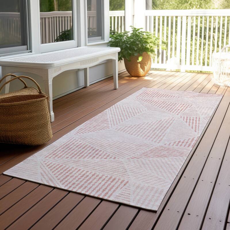 Machine Washable Indoor/ Outdoor Chantille Geometric Mosaic Rug