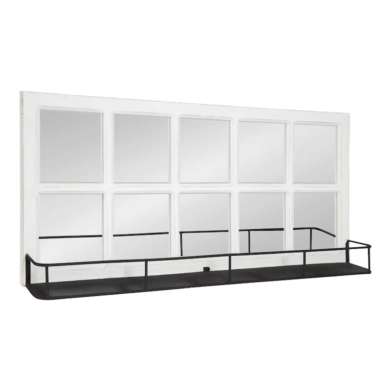 Kate and Laurel Jackson 10 Windowpane Wall Mirror with Shelf - 18x40 - White