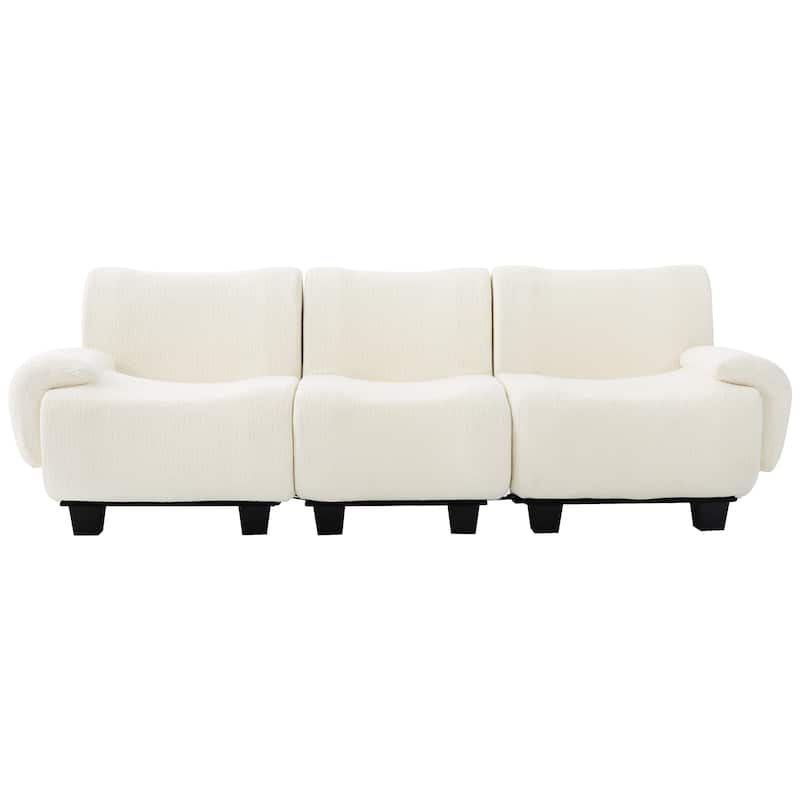 Roomfitters Modern 3-Seater Chenille Sofa Couch with Curved Armrests, 95 Inch