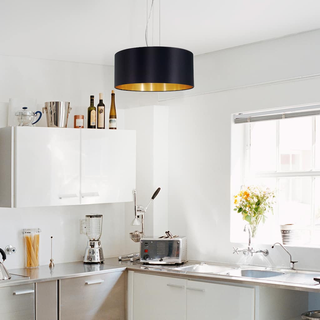 Eglo Maserlo 3-light Satin Nickel Pendant with Black and Gold