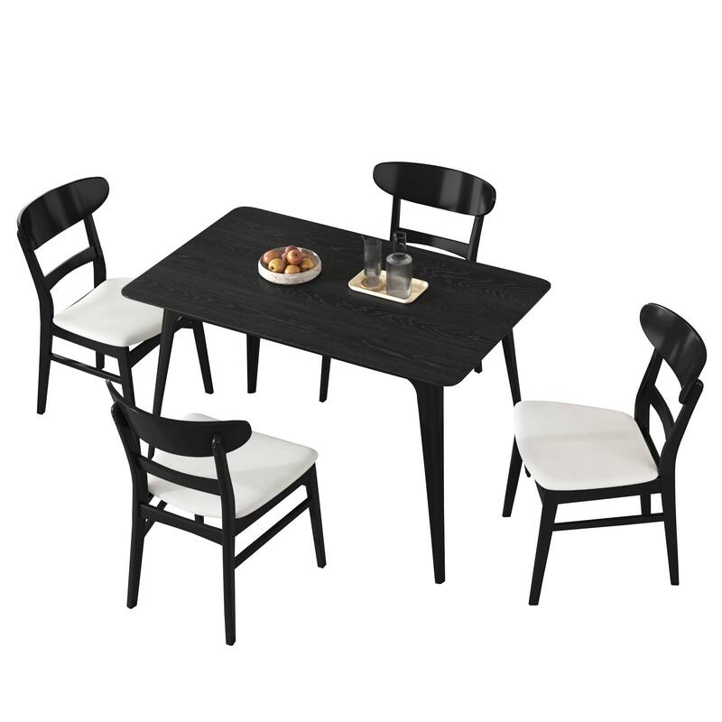 Roomfitters 5-Piece Mid-Century Modern Dining Set, 47" Rectangular Table with 4 Upholstered Rubberwood Chair