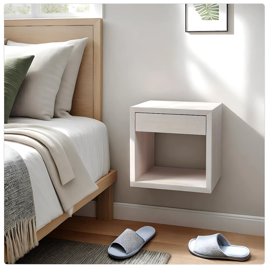 Modern White Floating Nightstand with Drawer, Bedside Table