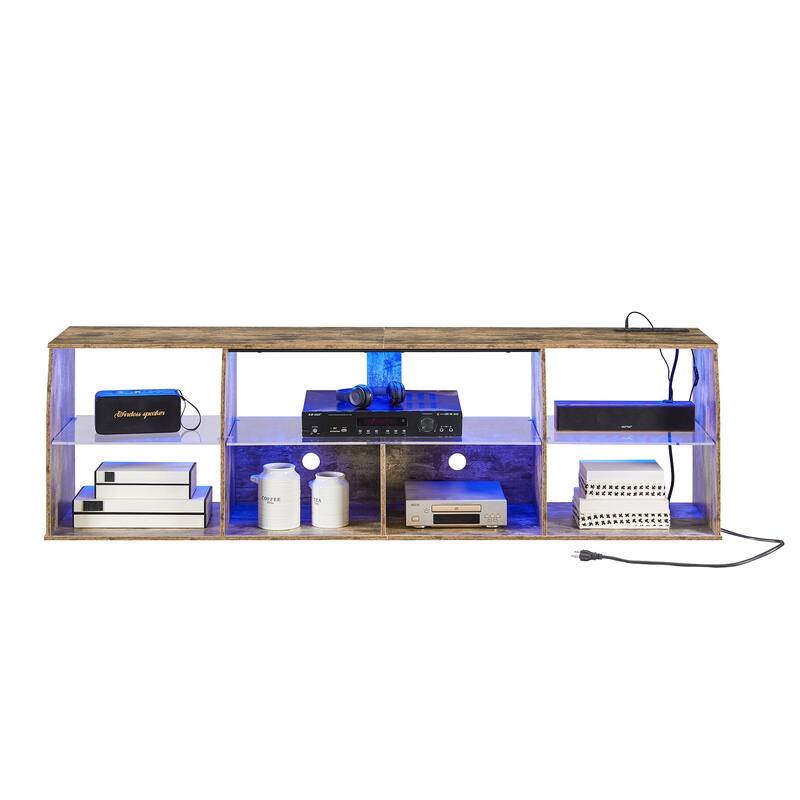 Gaming Entertainment Center with Power Outlet & 23 Dynamic RGB Modes, Led TV Stand with for 55+ Inch TV, Game Console