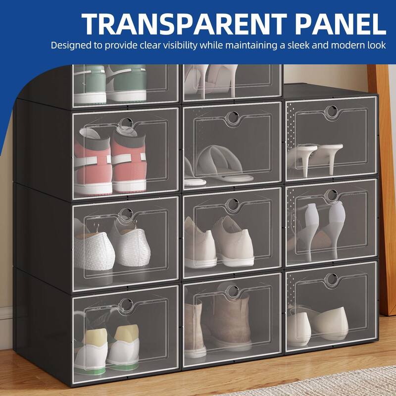 Moasis Shoe Organizer Box, 12/18/24 PCS Medium/ Large Shoe Storage Stackable Shoe Box Rack Containers Drawers