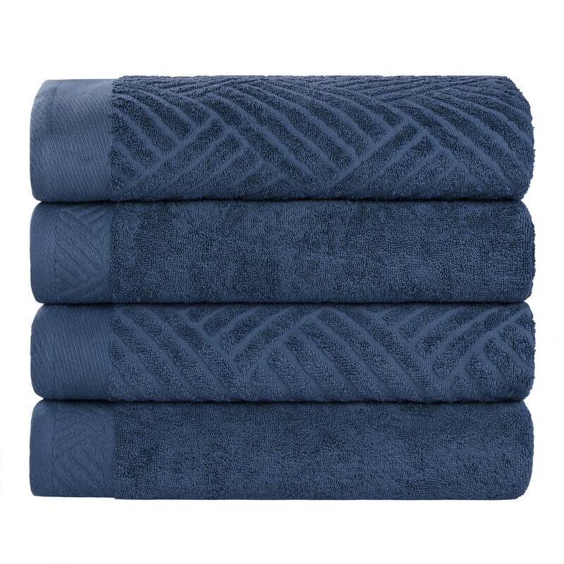 Superior Basketweave Egyptian Cotton Jacquard and Solid Bath Towel Set of 4