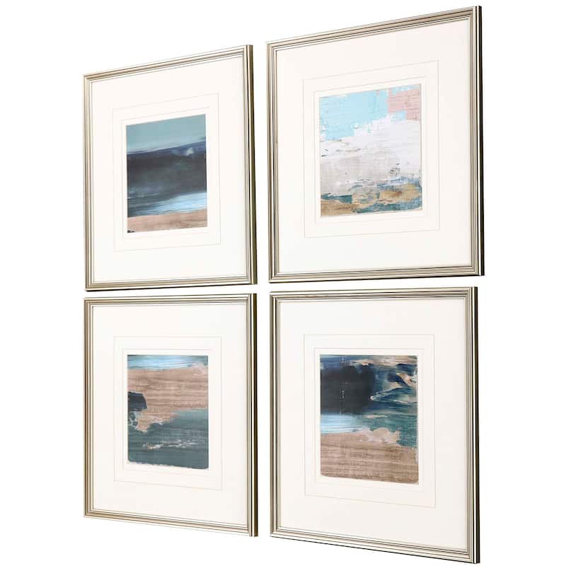 Rustic Mosaic S/4 Framed Art Giclee Under Glass - Blue