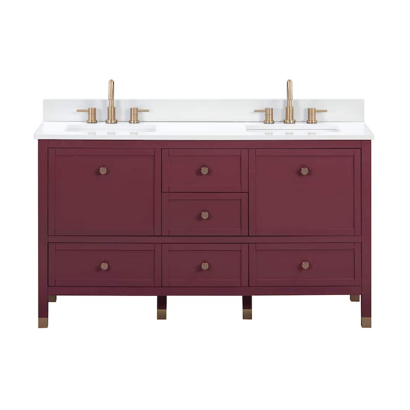 Alana Bathroom Vanity in Burgundy Red with White Engineered Stone Top