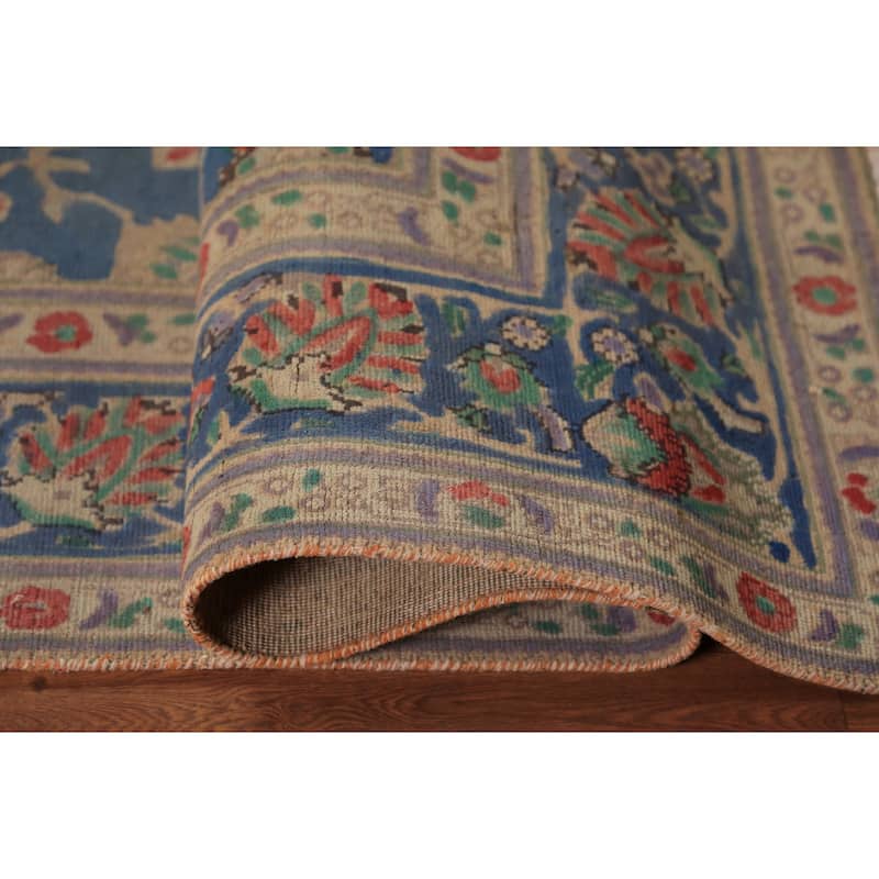 Blue Floral Tabriz Persian Area Rug Hand-Knotted Wool Carpet - 6'2"x 9'9"