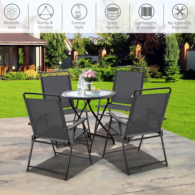 Costway 4PCS Outdoor Patio Folding Chair Armrest Portable Camping Lawn
