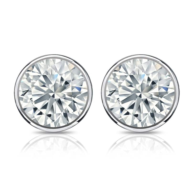 Auriya Natural Round Bezel Diamond Stud Earrings 1.00 to 3.00 ct. tw. Push-Back (F-G VS)