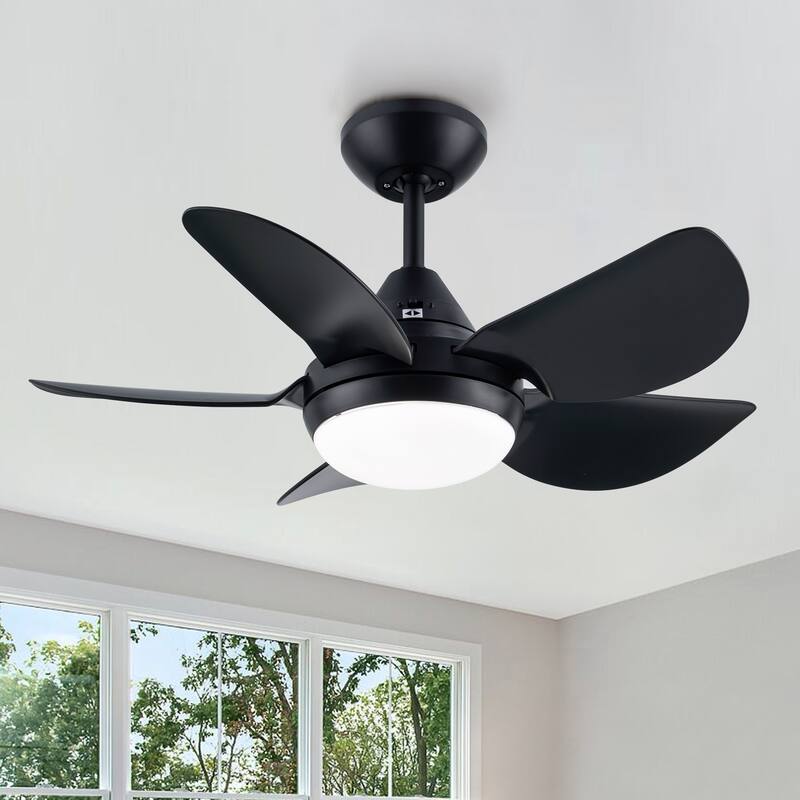 30 in. Indoor Integrated LED Matte Black Small Ceiling Fan Downrod Mount with Light Kit and Remote Control - 30 INCHES - 30 INCHES - Black - Remote