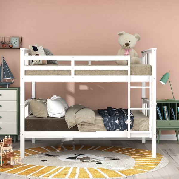 slide 2 of 13, Elegant Full over Full Wood Bunk Kids Bed with Ladder for Bedroom White