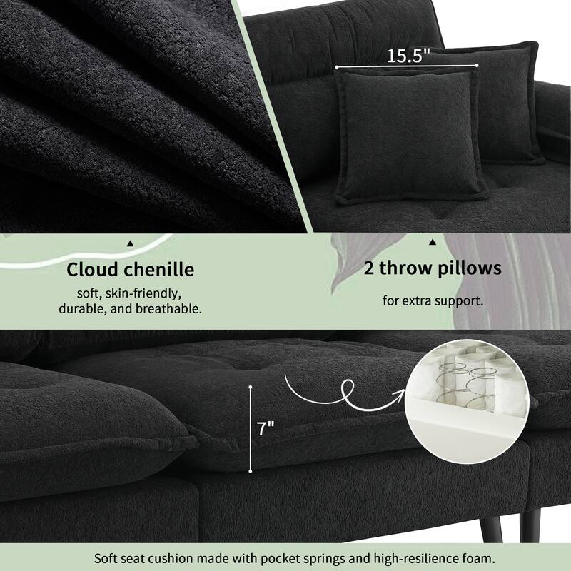 106" L-Shaped 4 Seater Convertible Sectional Sofa with Movable Ottoman, Adjustable Two-Tone Legs for Living Room