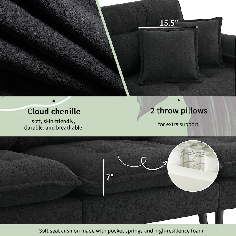 106" L-Shaped Chenille Sectional Sofa, 4-Seater with Ottoman and Adjustable Legs