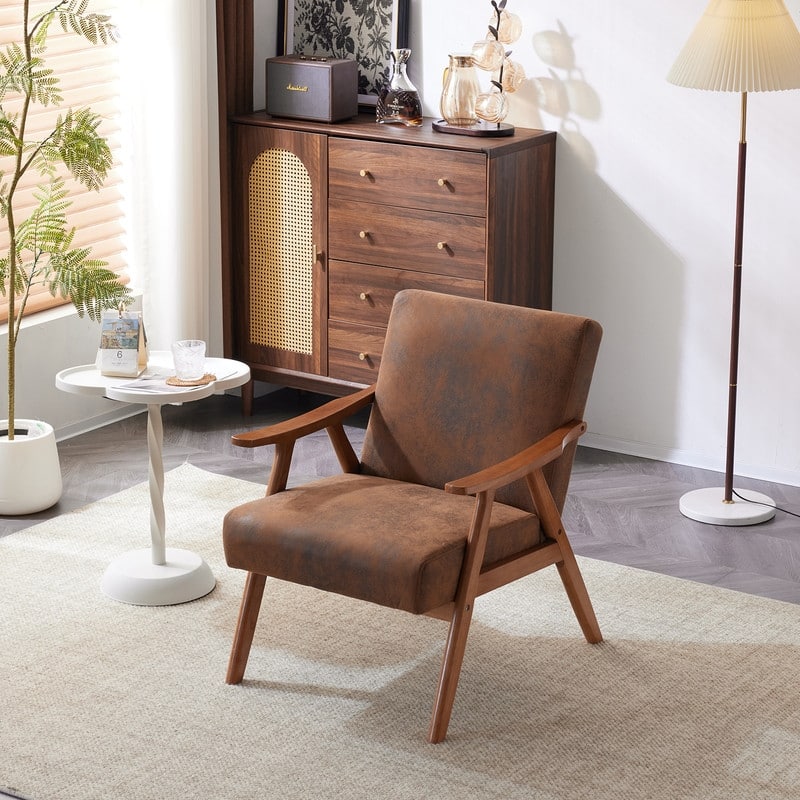 VINGLI Mid-Century Retro Modern Upholstered Lounge Chair Fabric Accent Chair Sturdy Wooden Frame Armchair