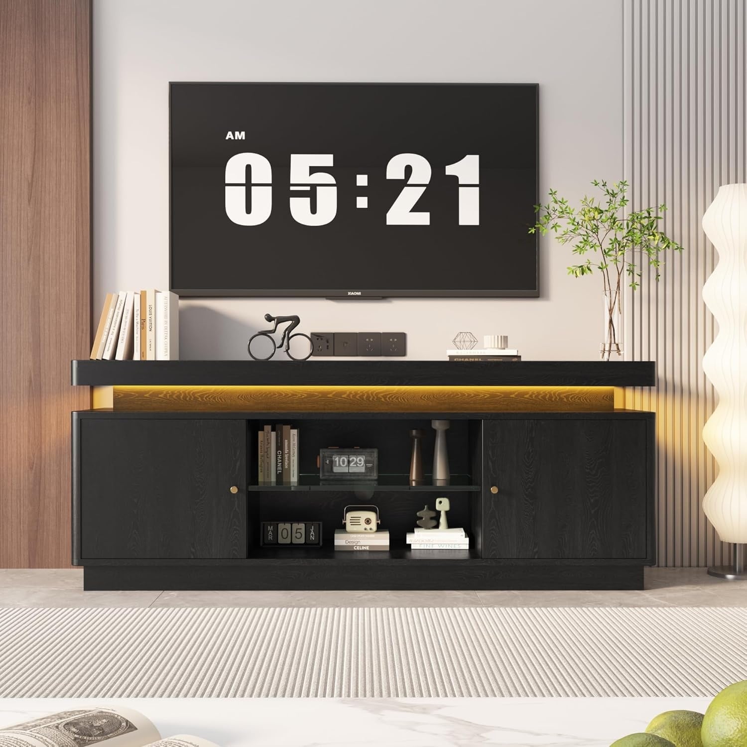 TV Stand with Power Outlet,Entertainment Center with Storage and Adjustable Shelf