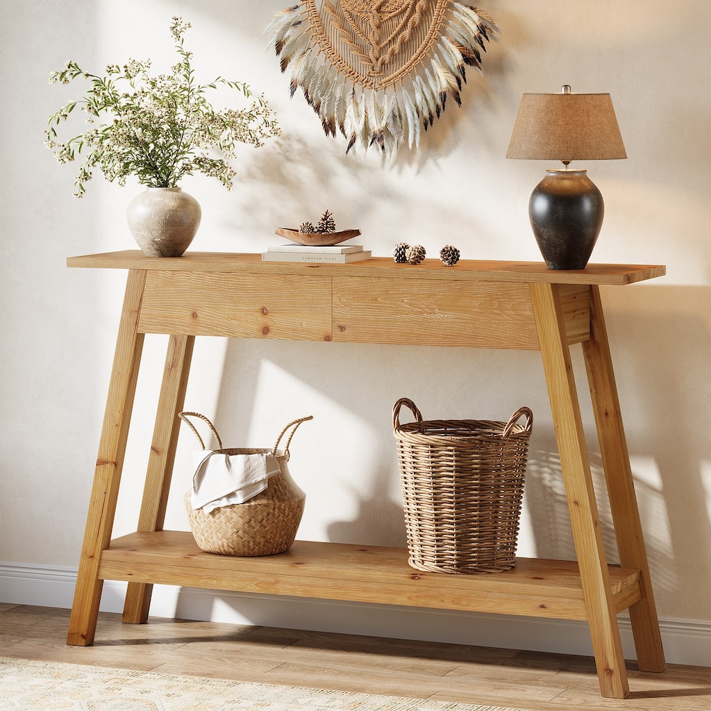 43.31" Solid Wood Console Table with 2 Drawers