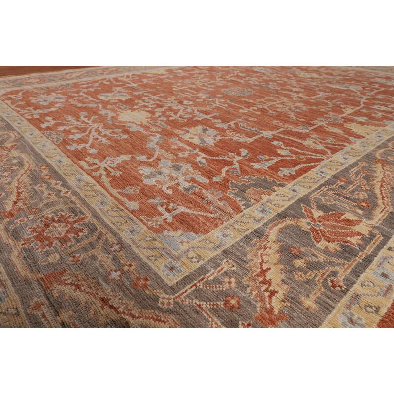 Orange Oushak Vegetable Dye Area Rug Handmade Wool Carpet - 9'3"x 11'11"
