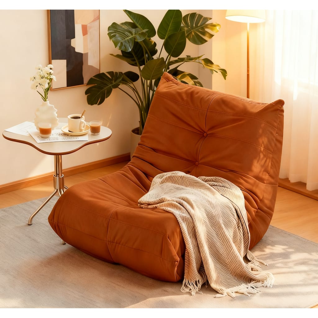 Corduroy Upholstered Oversized Ergonomic Curved Design Button-Tufted Comfy Bean Bag Lazy Sofa for Living Room