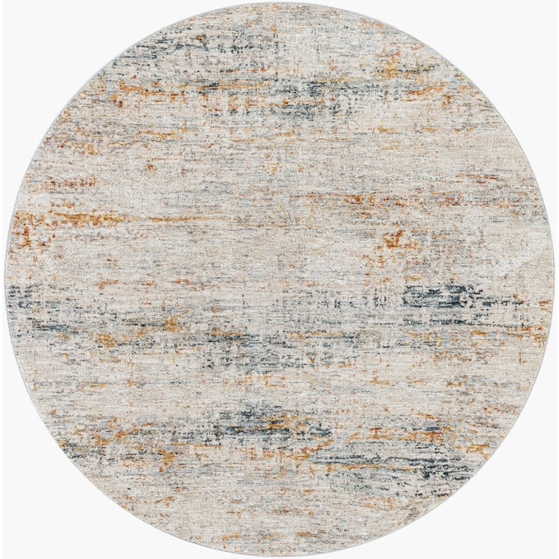 Livabliss Modern & Contemporary Laila Abstract Area Rug - 5'3" x 5'3" Round - Rust/Teal