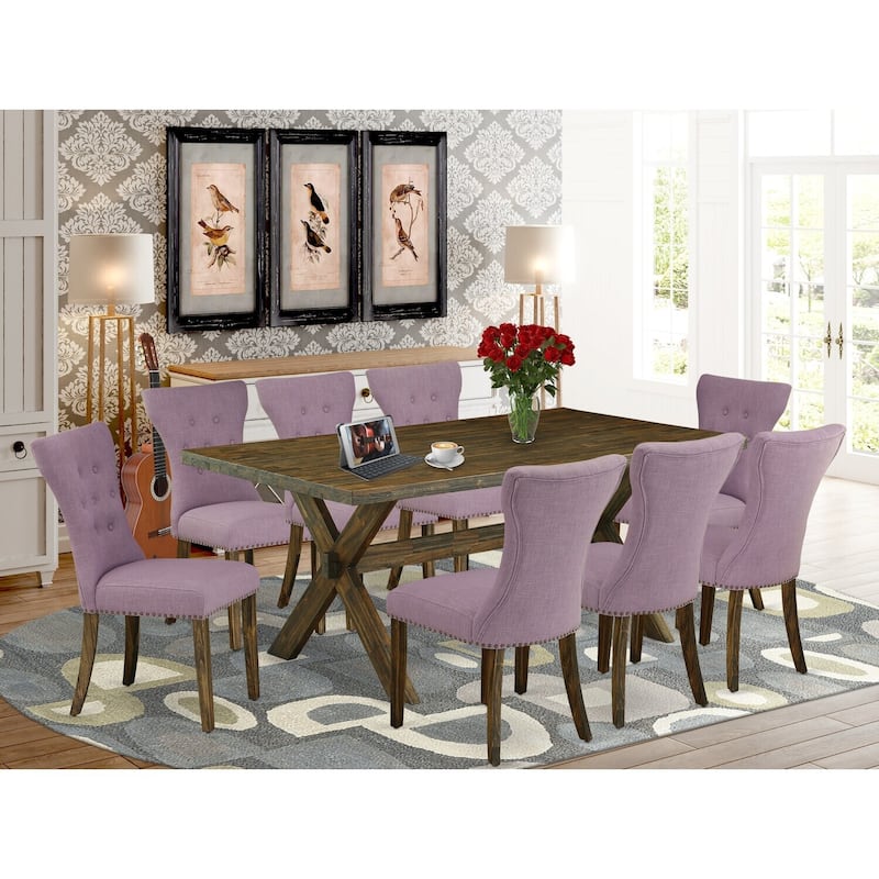 Asian Fusion Dining Set - 9 Piece Table & Chair Set - 40x72 Inch Rectangle Table with 8 Parson Chairs