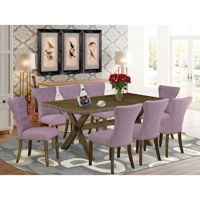 Asian Fusion Dining Set - 9 Piece Table & Chair Set - 40x72 Inch Rectangle Table with 8 Parson Chairs