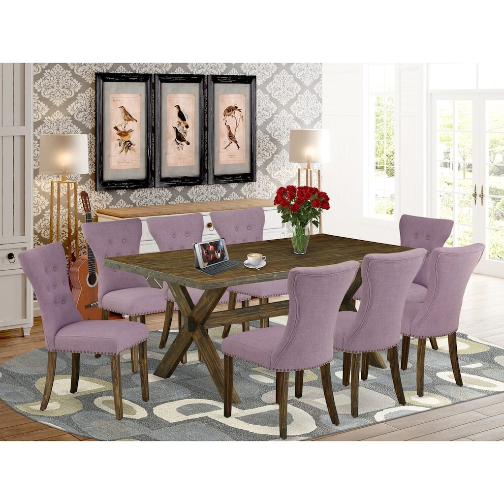 Asian Fusion Dining Set - 9 Piece Table & Chair Set - 40x72 Inch Rectangle Table with 8 Parson Chairs