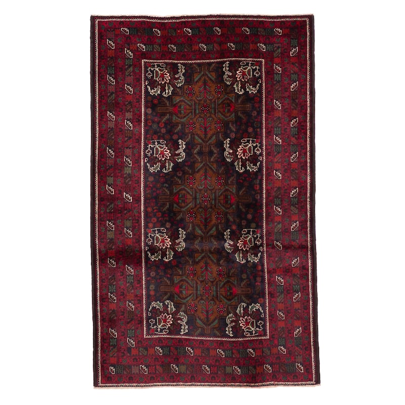 ECARPETGALLERY Hand-knotted Teimani Dark Navy, Red Wool Rug - 3'11 x 6'8