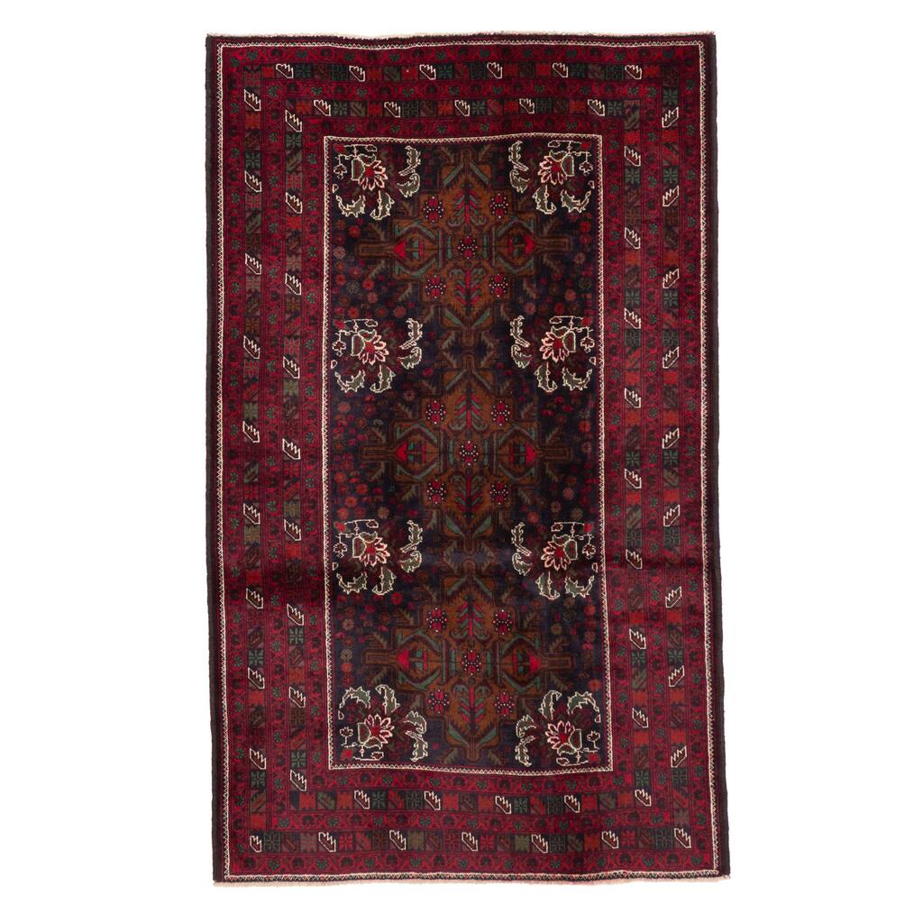 ECARPETGALLERY Hand-knotted Teimani Dark Navy, Red Wool Rug - 3'11 x 6'8