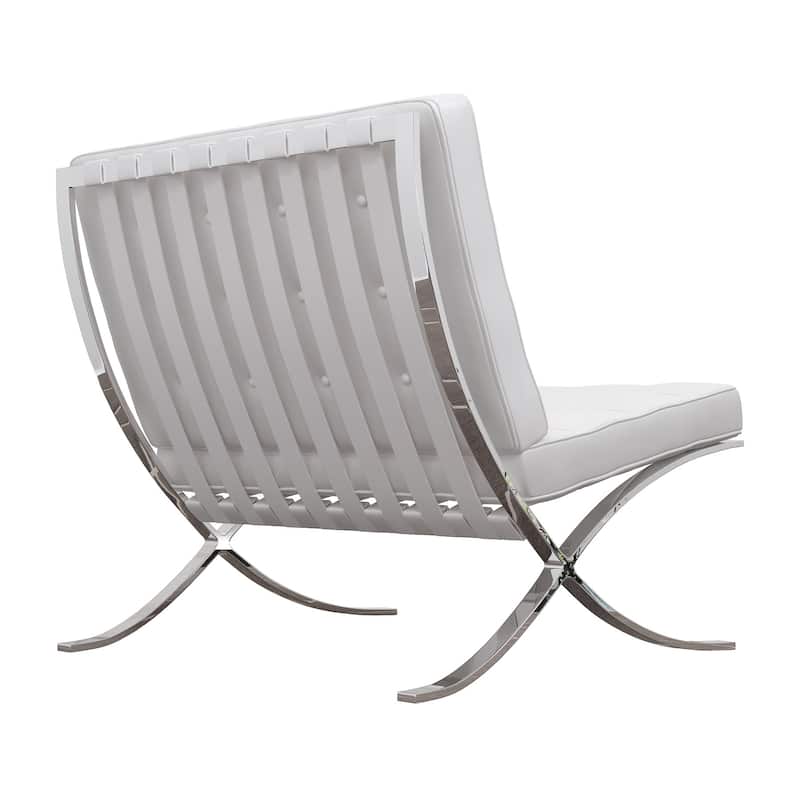HomeRoots 32" White And Silver Italian Leather Tufted Lounge Chair - 31.5' X '32' X '30