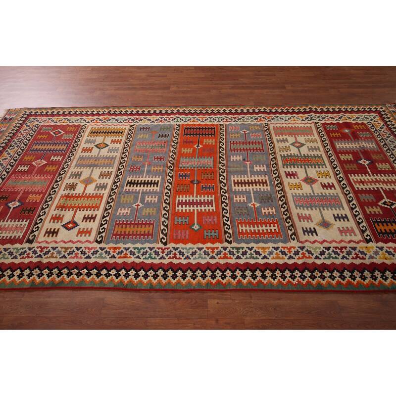 Vegetable Dye Kilim Qashqai Persian Antique Rug Flatweave Wool Carpet - 5'2" X 10'0"