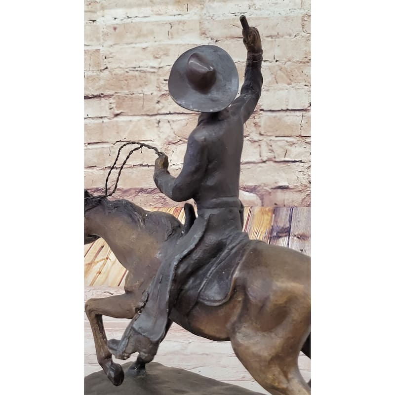 Will Rogers Solid Bronze C.M. Russell Bronze Cowboy Riding Horse Art Statue 16 Inches X 17 Inches