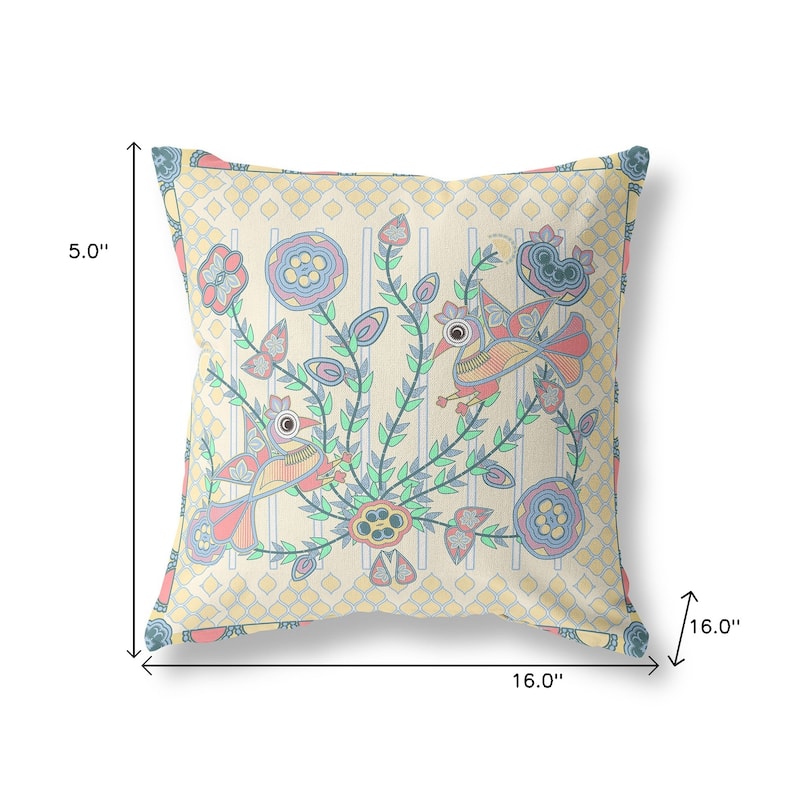 HomeRoots 16" x 16" Pink Peacock Blown Seam Floral Indoor Outdoor Throw Pillow - 16.00' X '5.00' X '16.00