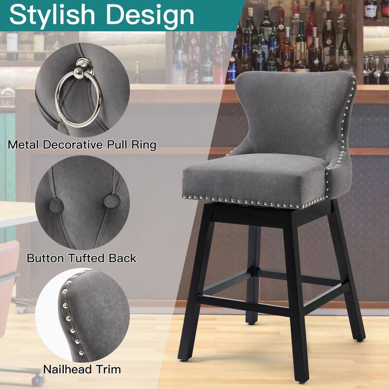 AVAWING Set of 2 Upholstered Fabric Bar Stools Chairs